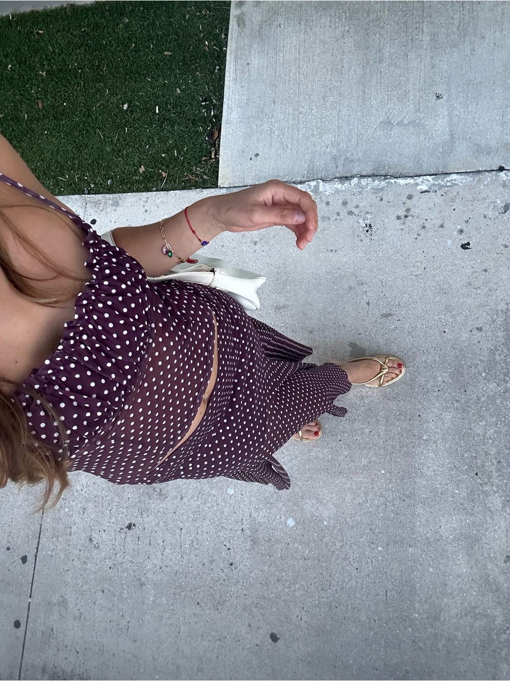Peppermayo Plum Polka Dot Midi Skirt
